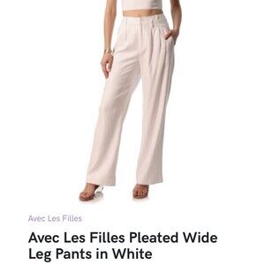 Anthropologie Avec Les Filles-Full Wide-Leg Lined White Trousers/Pants L NWT